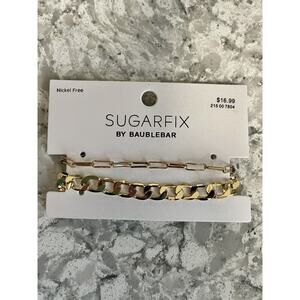 SUGARFIX BY BAUBLEBAR CHAIN BRACELET 2 PC SET NICKEL FREE NEW SEALED GOLD COLOR